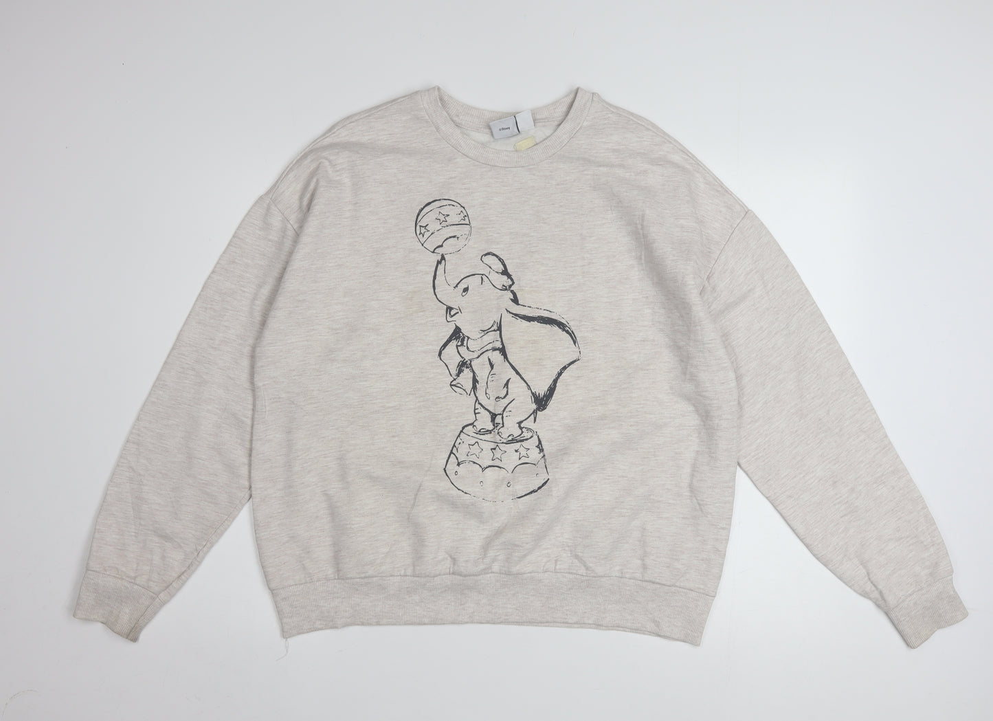 Disney Women Beige Dumbo Sweatshirt Size M 12/14 Crew Neck Pullover