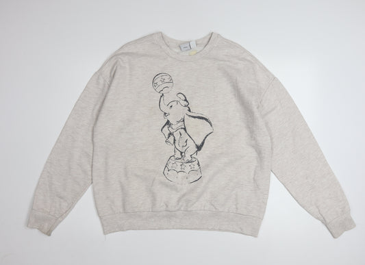 Disney Women Beige Dumbo Sweatshirt Size M 12/14 Crew Neck Pullover