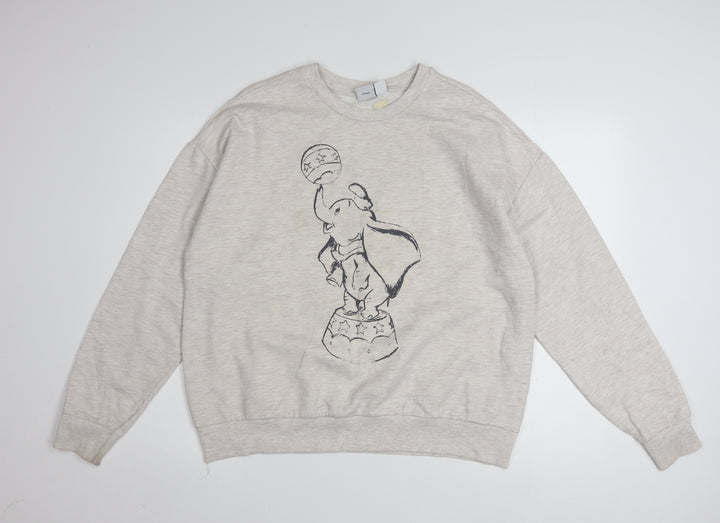Disney Women Beige Dumbo Sweatshirt Size M 12/14 Crew Neck Pullover