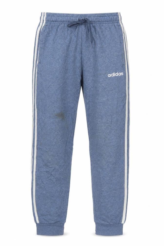 Front view of Adidas men’s blue small jogger sweatpants with stripes