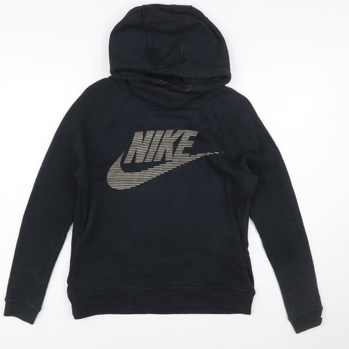 Nike Womens Black XS Pullover Hoodie with Logo Print