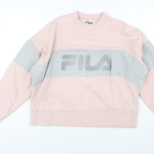 FILA Women's Pink & Grey Logo Sweatshirt Small Cotton Blend