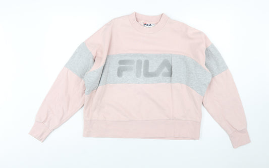 FILA Women's Pink & Grey Logo Sweatshirt Small Cotton Blend