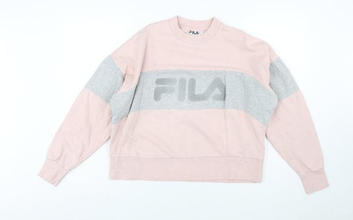 FILA Women's Pink & Grey Logo Sweatshirt Small Cotton Blend