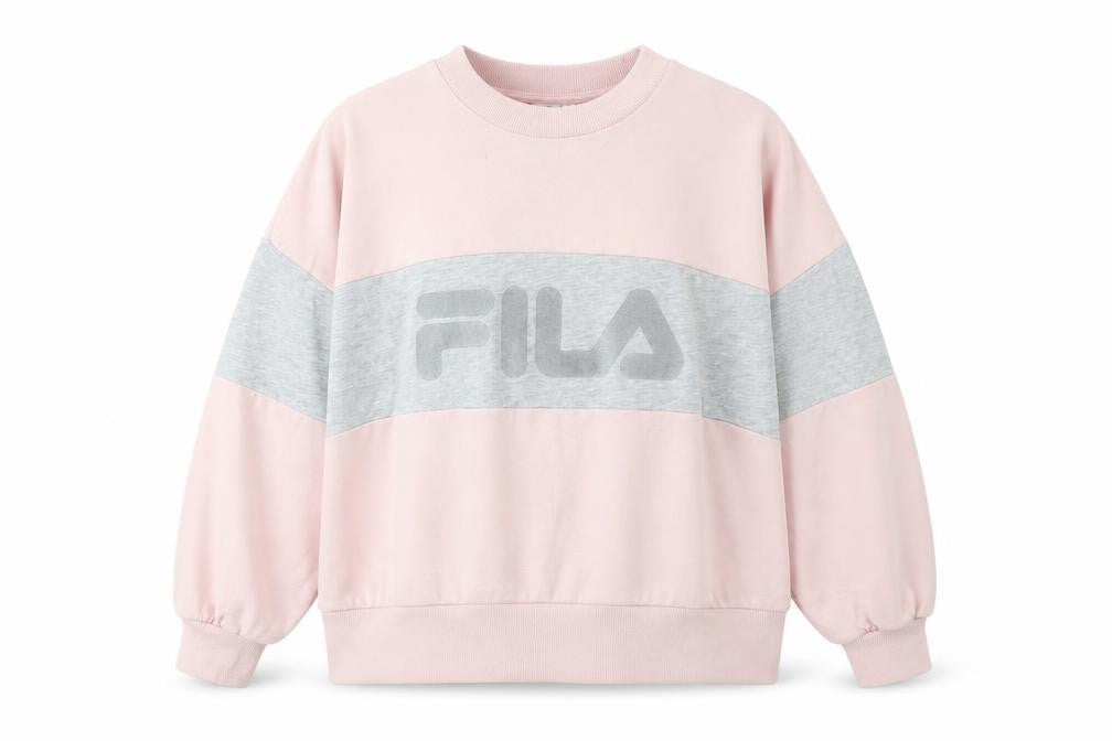 Front view of Fila Women's Pink & Grey Logo Sweatshirt Small Cotton Blend
