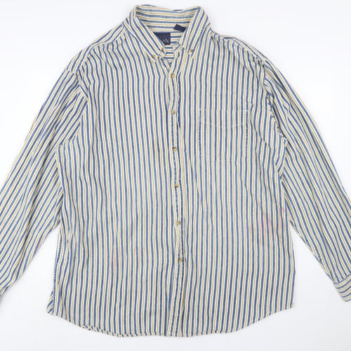 Basic Editions Men's Blue Striped 2XL Tall Cotton Button-Up Shirt