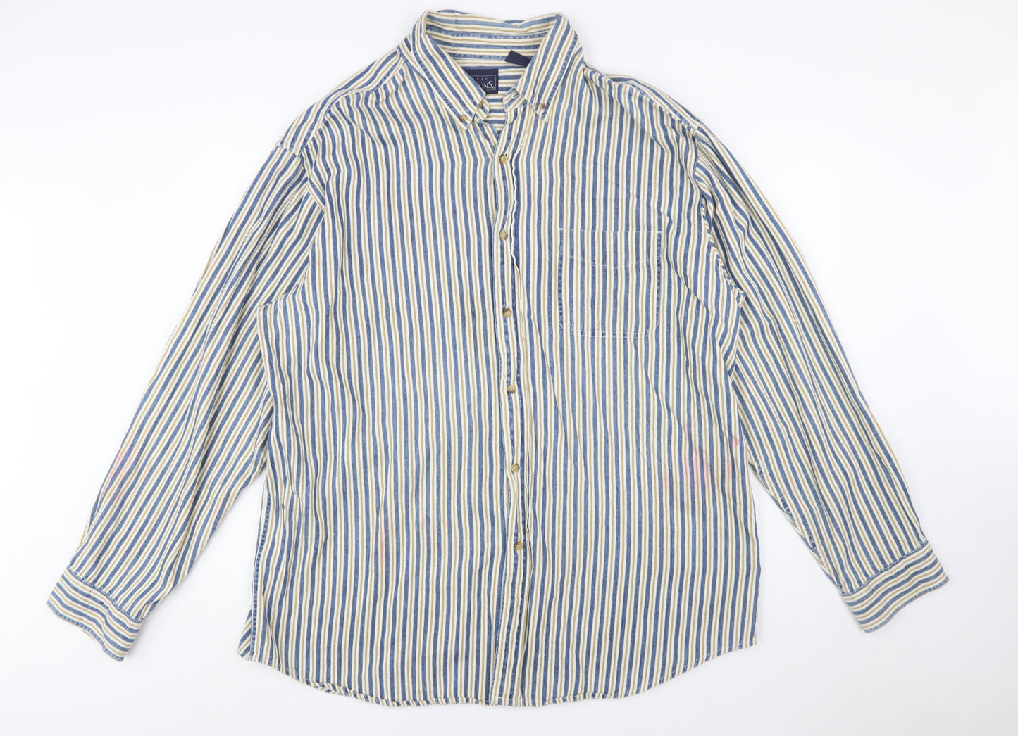 Basic Editions Men's Blue Striped 2XL Tall Cotton Button-Up Shirt