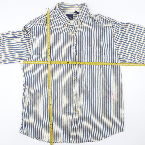 Basic Editions Men's Blue Striped 2XL Tall Cotton Button-Up Shirt
