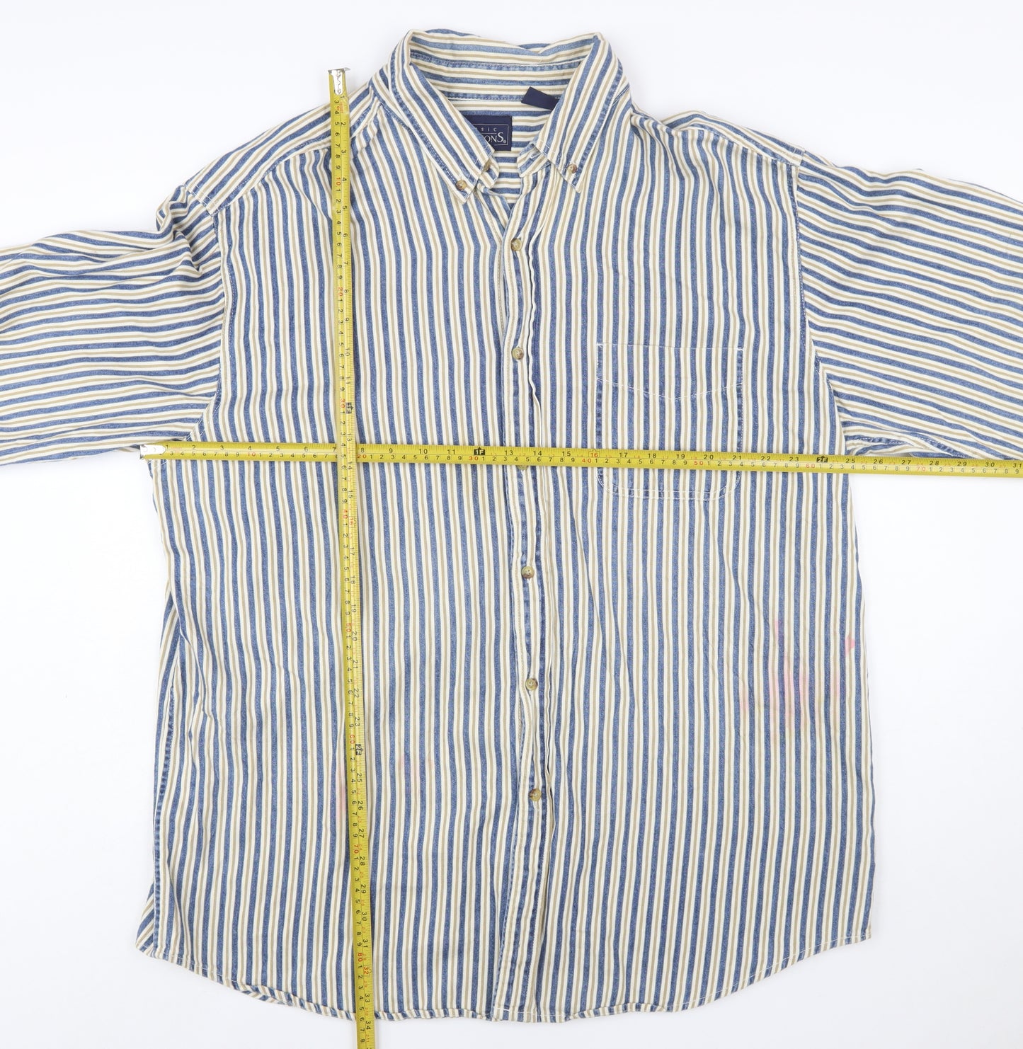 Basic Editions Men's Blue Striped 2XL Tall Cotton Button-Up Shirt