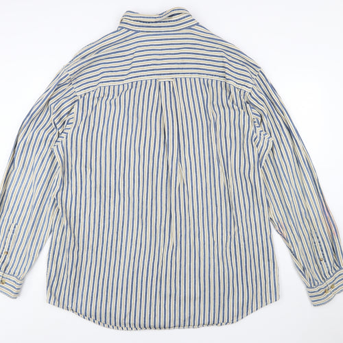 Basic Editions Men's Blue Striped 2XL Tall Cotton Button-Up Shirt