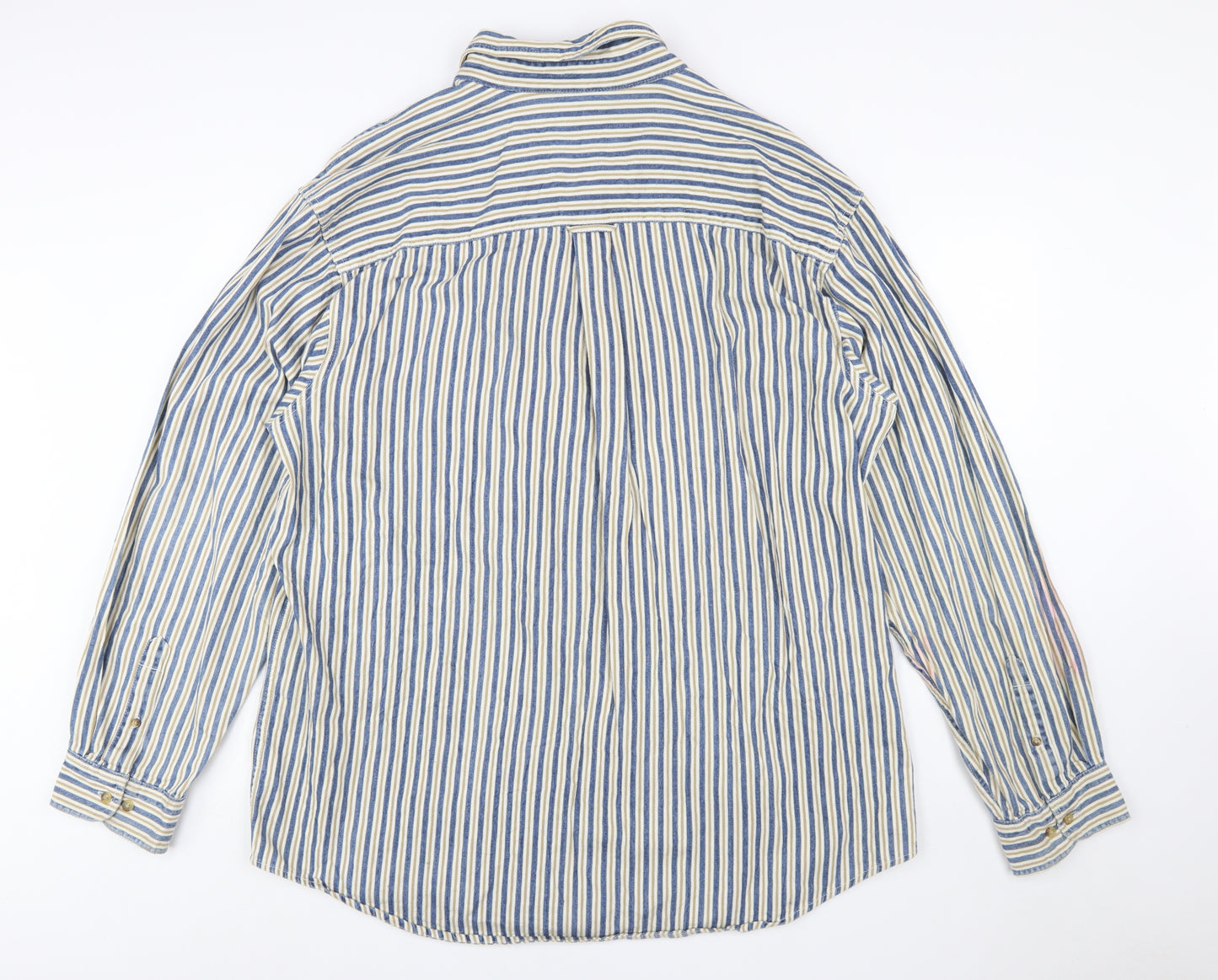 Basic Editions Men's Blue Striped 2XL Tall Cotton Button-Up Shirt