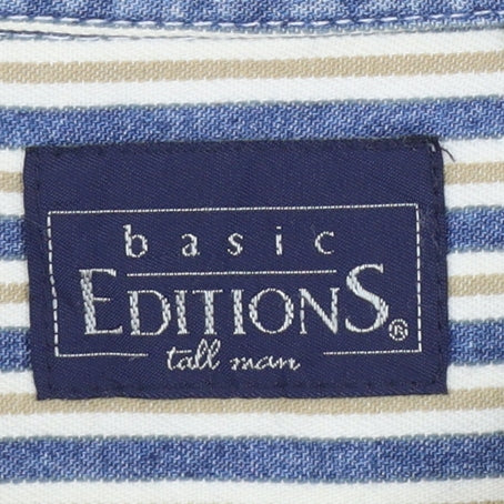 Basic Editions Men's Blue Striped 2XL Tall Cotton Button-Up Shirt