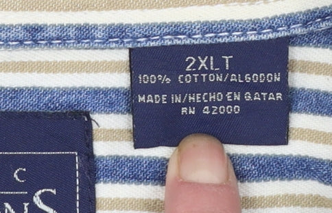 Basic Editions Men's Blue Striped 2XL Tall Cotton Button-Up Shirt