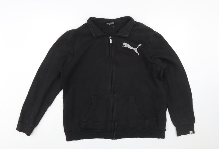 Puma Women Black Size 16 Full Zip Sweatshirt Cotton Blend