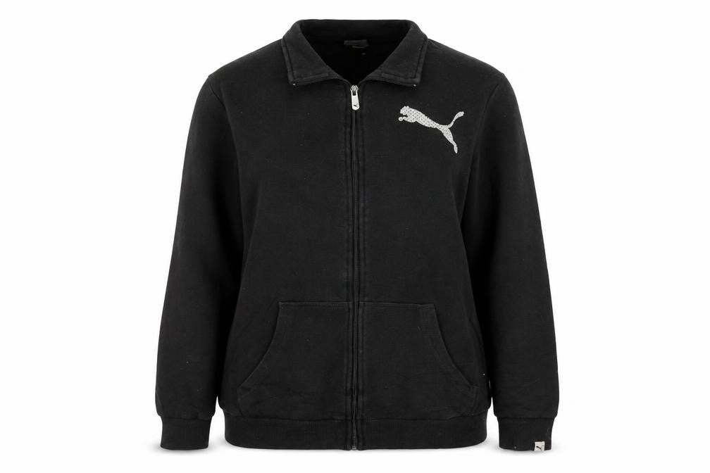 Front view of Puma Women Black, size 16, Full Zip Sweatshirt Cotton Blend