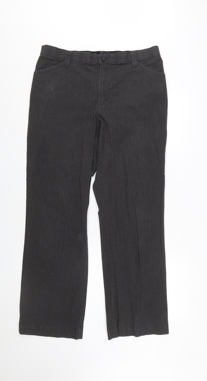 Lee Women’s Black Pinstripe Stretch Straight Leg Trousers Size 16
