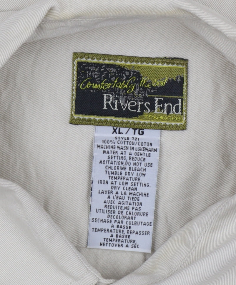 Rivers End Men's Beige Cotton Long Sleeve Button-Up Shirt XL