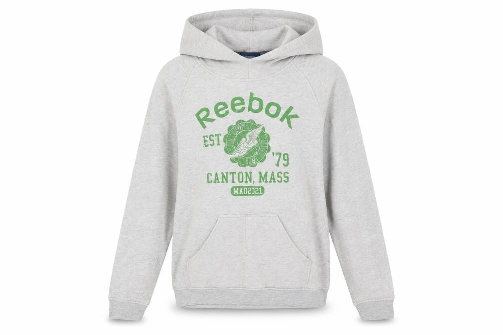 Front view of Reebok Women's Grey Pullover Hoodie Small Graphic Print Casual