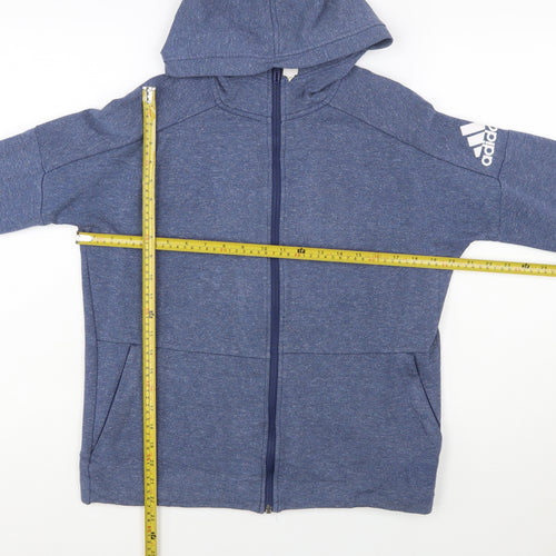 Adidas Boys Blue Full Zip Hoodie Size 13-14 Years Cotton Blend Sportswear