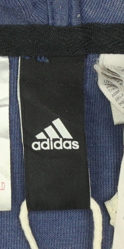 Adidas Boys Blue Full Zip Hoodie Size 13-14 Years Cotton Blend Sportswear