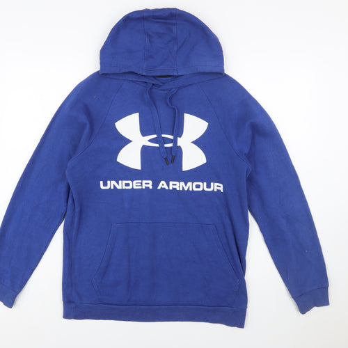 Under Armour Men's Blue Pullover Hoodie Small Logo Sports Fleece