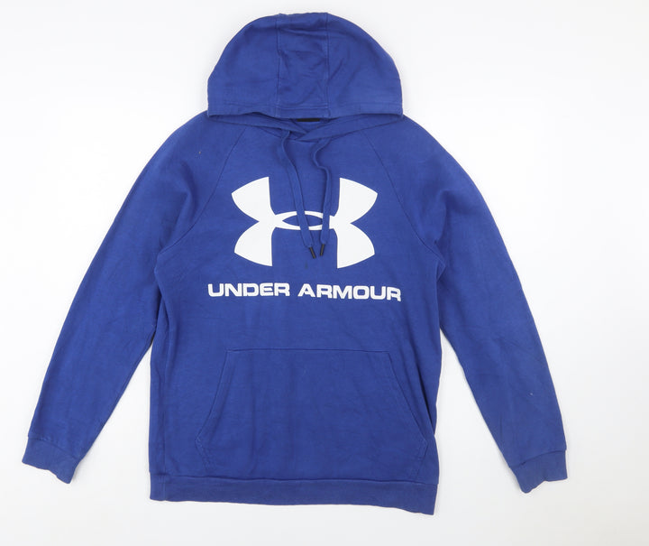 Under Armour Men's Blue Pullover Hoodie Small Logo Sports Fleece