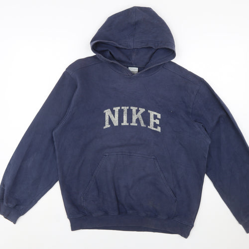 Nike Boys Blue Pullover Hoodie L 14-16 Logo Print Cotton Blend