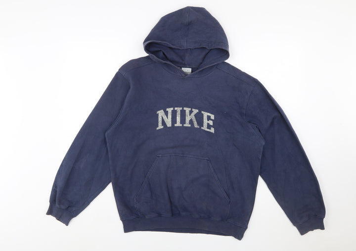 Nike Boys Blue Pullover Hoodie L 14-16 Logo Print Cotton Blend