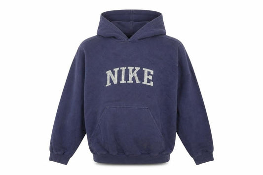 Front view of Nike boys’ blue pullover hoodie l 14-16 logo print cotton blend