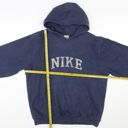 Nike Boys Blue Pullover Hoodie L 14-16 Logo Print Cotton Blend
