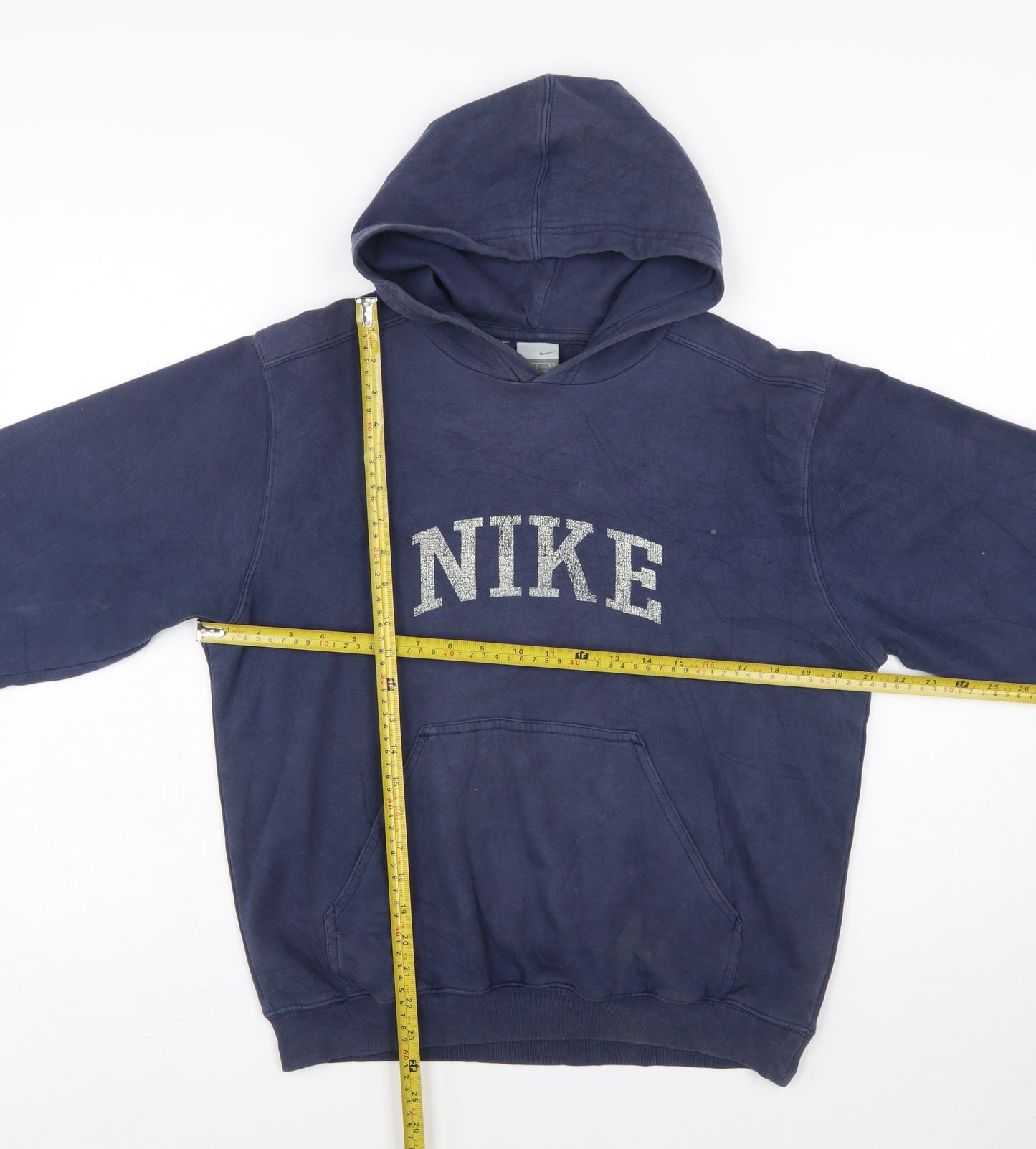 Nike Boys Blue Pullover Hoodie L 14-16 Logo Print Cotton Blend