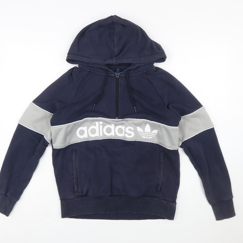 Adidas Women Navy & Grey 1/2 Zip Hoodie UK 8 Cotton Blend Classic