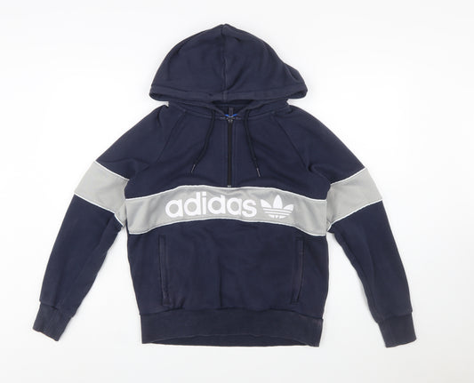 Adidas Women Navy & Grey 1/2 Zip Hoodie UK 8 Cotton Blend Classic
