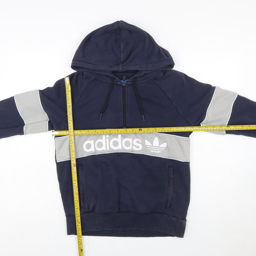 Adidas Women Navy & Grey 1/2 Zip Hoodie UK 8 Cotton Blend Classic