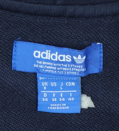 Adidas Women Navy & Grey 1/2 Zip Hoodie UK 8 Cotton Blend Classic