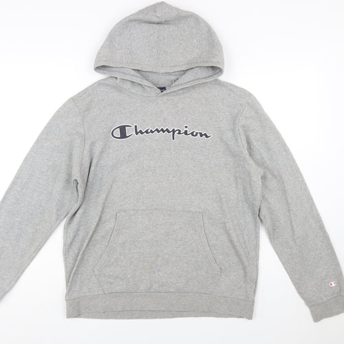 Champion Boys Grey Pullover Hoodie 2XL 15-16 Years Logo Print Cotton Blend