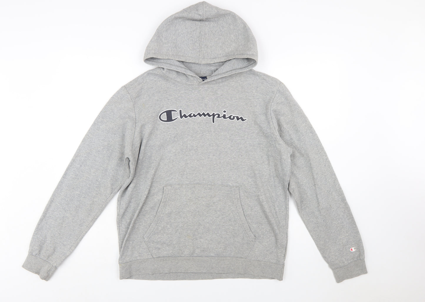 Champion Boys Grey Pullover Hoodie 2XL 15-16 Years Logo Print Cotton Blend