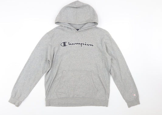 Champion Boys Grey Pullover Hoodie 2XL 15-16 Years Logo Print Cotton Blend