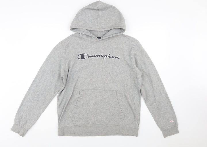 Champion Boys Grey Pullover Hoodie 2XL 15-16 Years Logo Print Cotton Blend