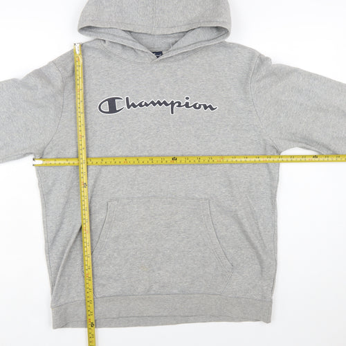 Champion Boys Grey Pullover Hoodie 2XL 15-16 Years Logo Print Cotton Blend