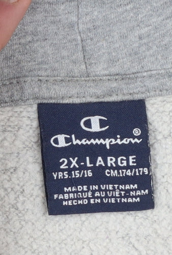 Champion Boys Grey Pullover Hoodie 2XL 15-16 Years Logo Print Cotton Blend
