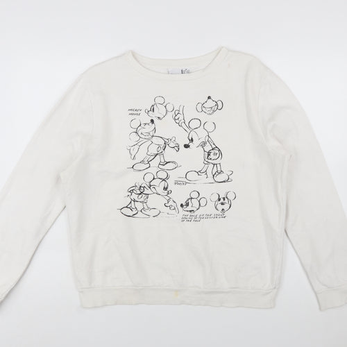 Disney x Primark Women White Mickey Mouse Graphic Sweatshirt M 12/14