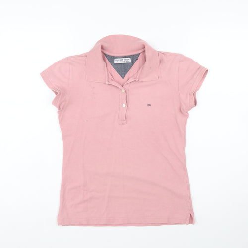 Hilfiger Denim Women's Pink Polo Shirt Medium Slim Fit Cotton