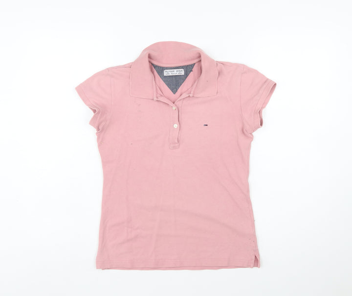 Hilfiger Denim Women's Pink Polo Shirt Medium Slim Fit Cotton