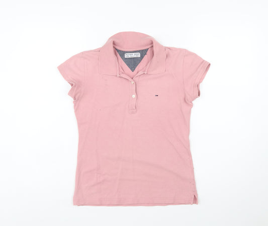 Hilfiger Denim Women's Pink Polo Shirt Medium Slim Fit Cotton
