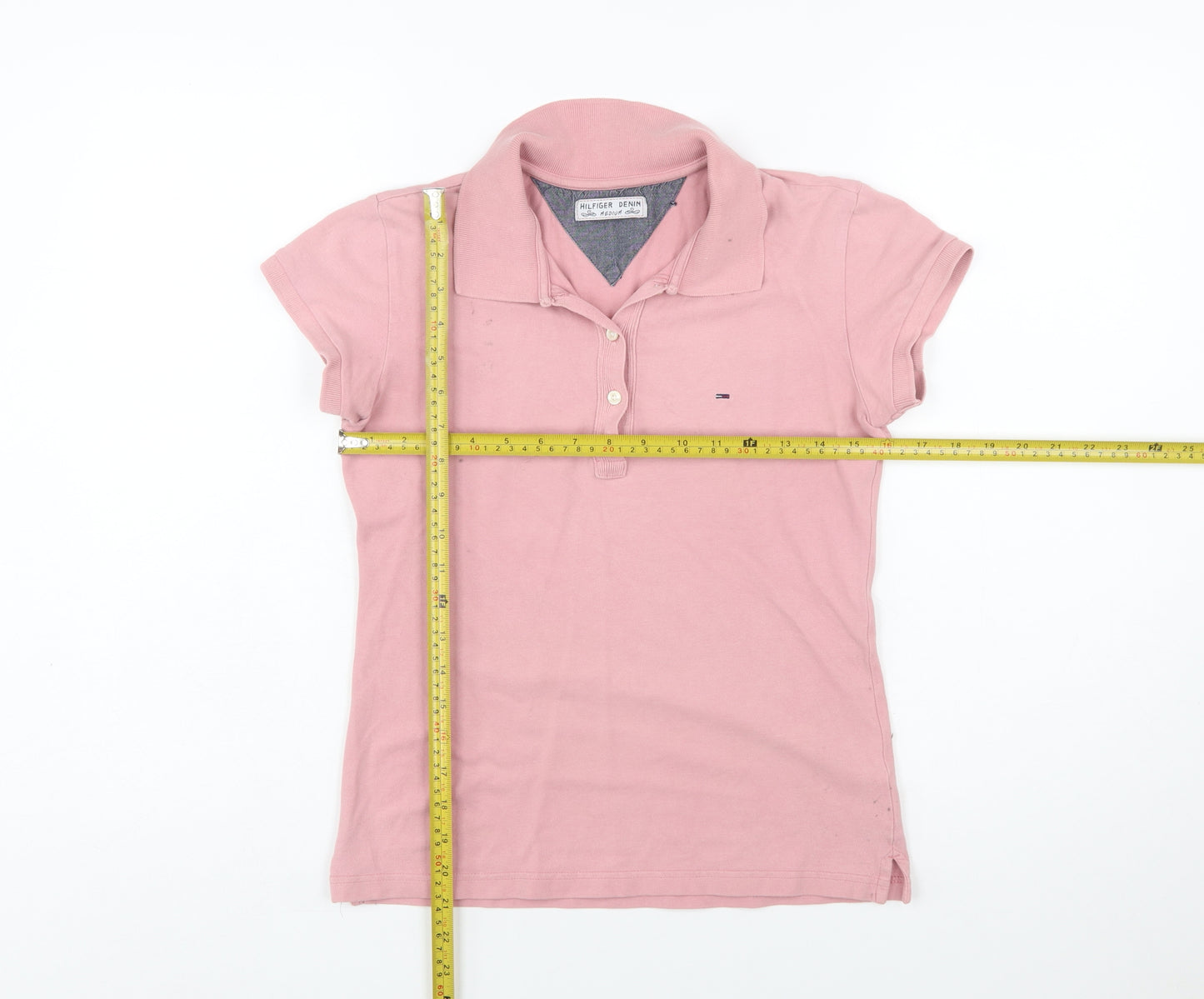 Hilfiger Denim Women's Pink Polo Shirt Medium Slim Fit Cotton