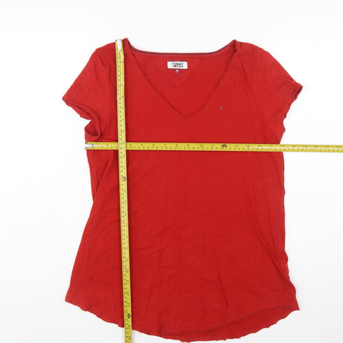 Tommy Jeans Women's Red V-Neck Cotton T-Shirt Size M