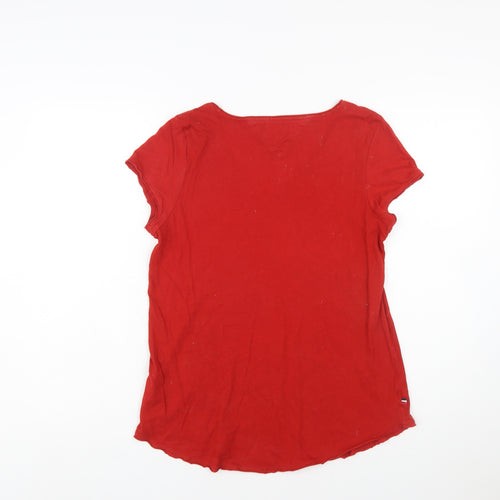 Tommy Jeans Women's Red V-Neck Cotton T-Shirt Size M