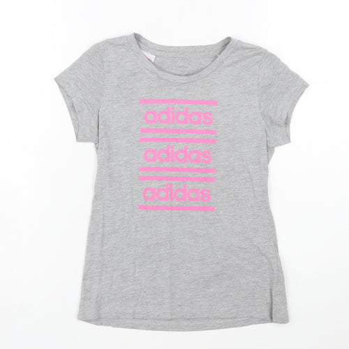 adidas Girls Grey Logo Short Sleeve T-Shirt Size M Lightweight Active Top