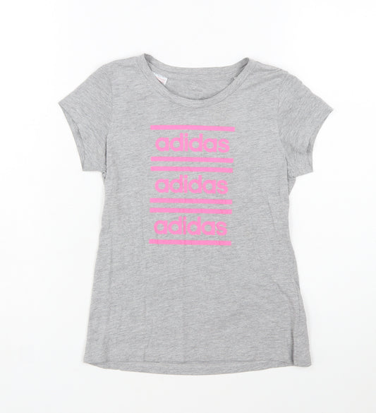 adidas Girls Grey Logo Short Sleeve T-Shirt Size M Lightweight Active Top